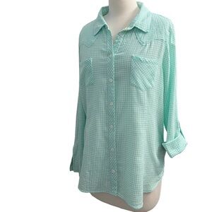 TWO BY VINCE CAMUTO 100% COTTON GINGHAM BUTTON DOWN TOP SIZE L (GUC)